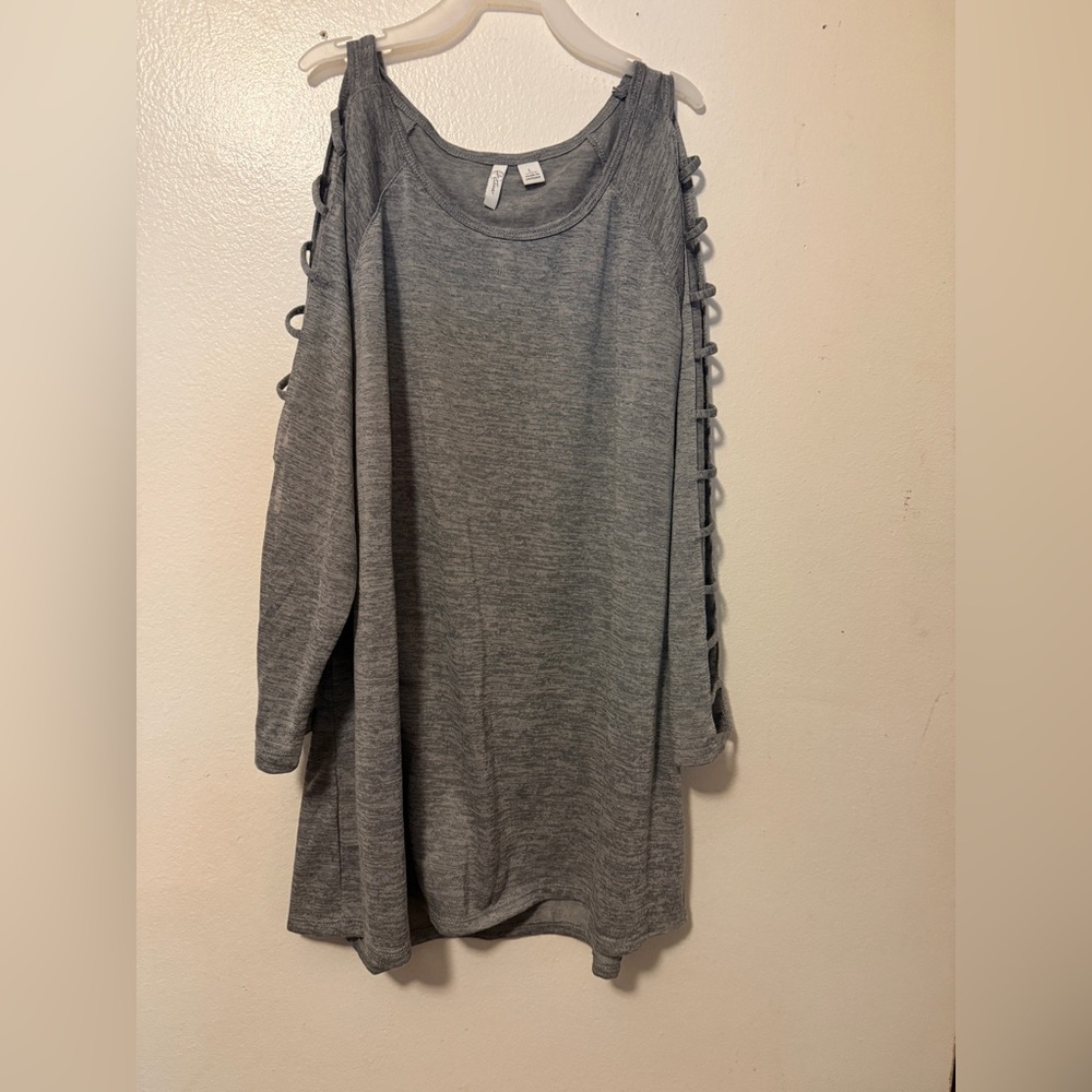 Gray Women's Top with Cut-Out Sleeves Size Large